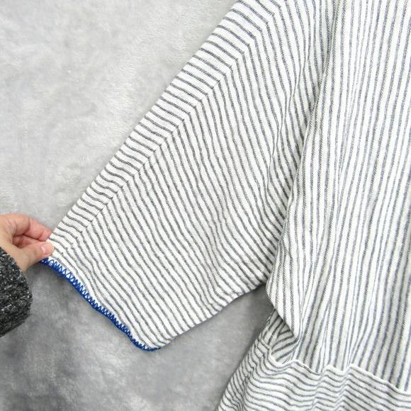 Sundance Wrap Top Womens Large White Gray Striped Belted Surplice Wide Sleeve - Picture 8 of 14